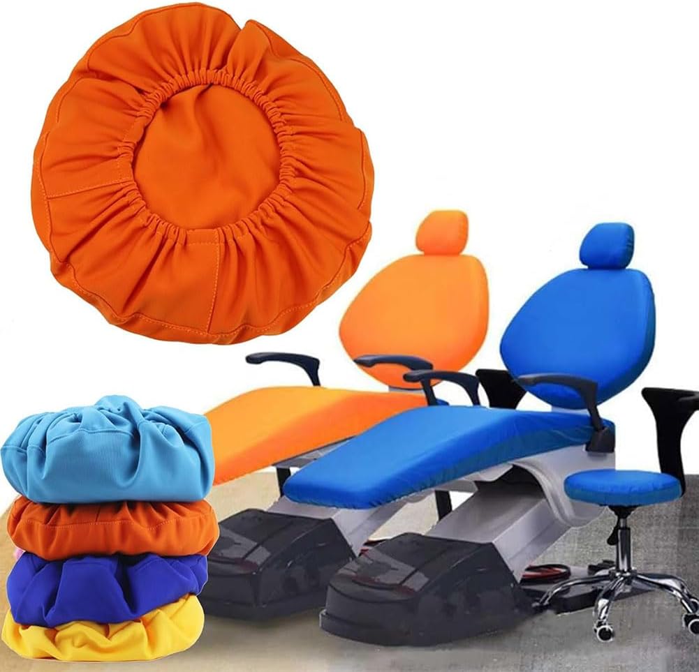 4Pcs/Set Dental Chair Covers - Headrest Backrest Protector - Dental Protective Full PU Leather Unit Dental Chair Seat Cover Elastic Waterproof Protective Case Protector Dentist Equip(Color:Orange)