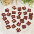 Red Jasper Runes Crystal Rune Stones Set 25Pcs Elder futhark Viking Gemstone Reiki Healing Golden Engraved Runic Alphabets Divination Meditation Spiritual Gifts for Women Witchcraft Supplies