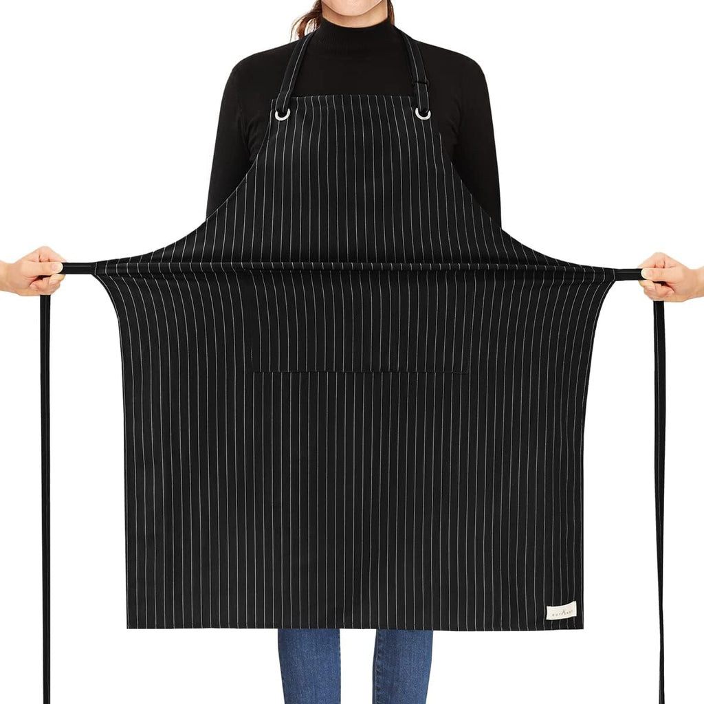 ROTANET Stripe Stretch Apron for Men Women Chef Big and Tall Large Striped Aprons with Pockets for Kitchen Cooking Waterproof