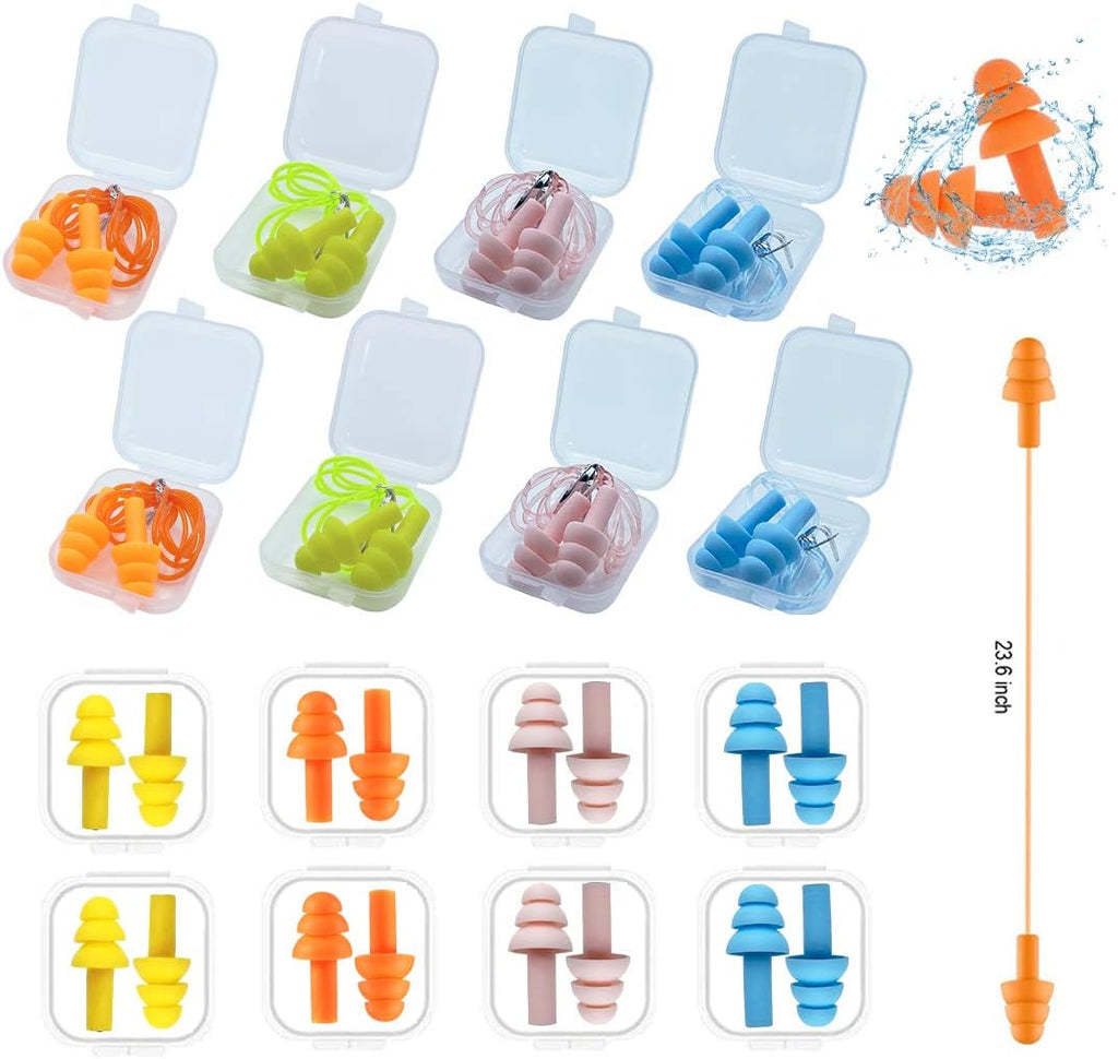 Silicone Ear Plugs for Sleeping,16 Pairs Soft Waterproof Noise Canceling Reduction Earplugs Waterproof Reusable Sound Blocking Earplugs for Concert,Swimming,Study,Loud Noise,Snoring (Light)