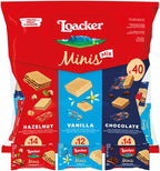 Loacker Minis Wafer Variety Pack - 30% Less Sugar - Premium Cream Filled Wafer Cookies - Mix of Hazelnut, Chocolate and Vanilla - NON-GMO - Sustainably Sourced - 40 Individually Wrapped Snack Packs