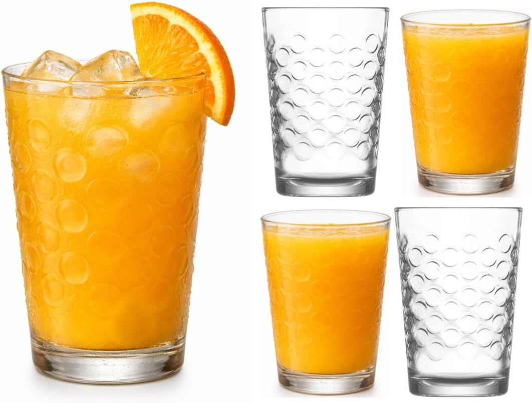 BOHEM'S Small Juice Glasses, Clear Glass Cups Tumblers, 7 Oz, Drinking Glassware for Orange Juice, Water, Milk, Coffee, Perfect for Tasting and Small Portions, Set of 4 (Style 2)
