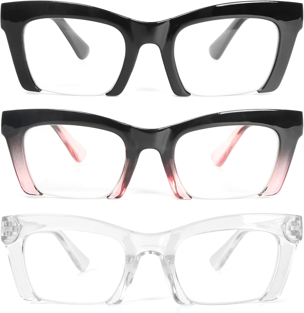 MMOWW 3 Pack Oprah Style Reading Glasses for Women, Stylish Half Frame Blue Light Blocking Computer Readers Spring Hinges