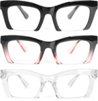 MMOWW 3 Pack Oprah Style Reading Glasses for Women, Stylish Half Frame Blue Light Blocking Computer Readers Spring Hinges