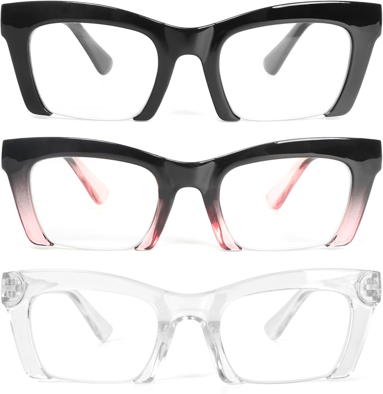 MMOWW 3 Pack Oprah Style Reading Glasses for Women, Stylish Half Frame Blue Light Blocking Computer Readers Spring Hinges