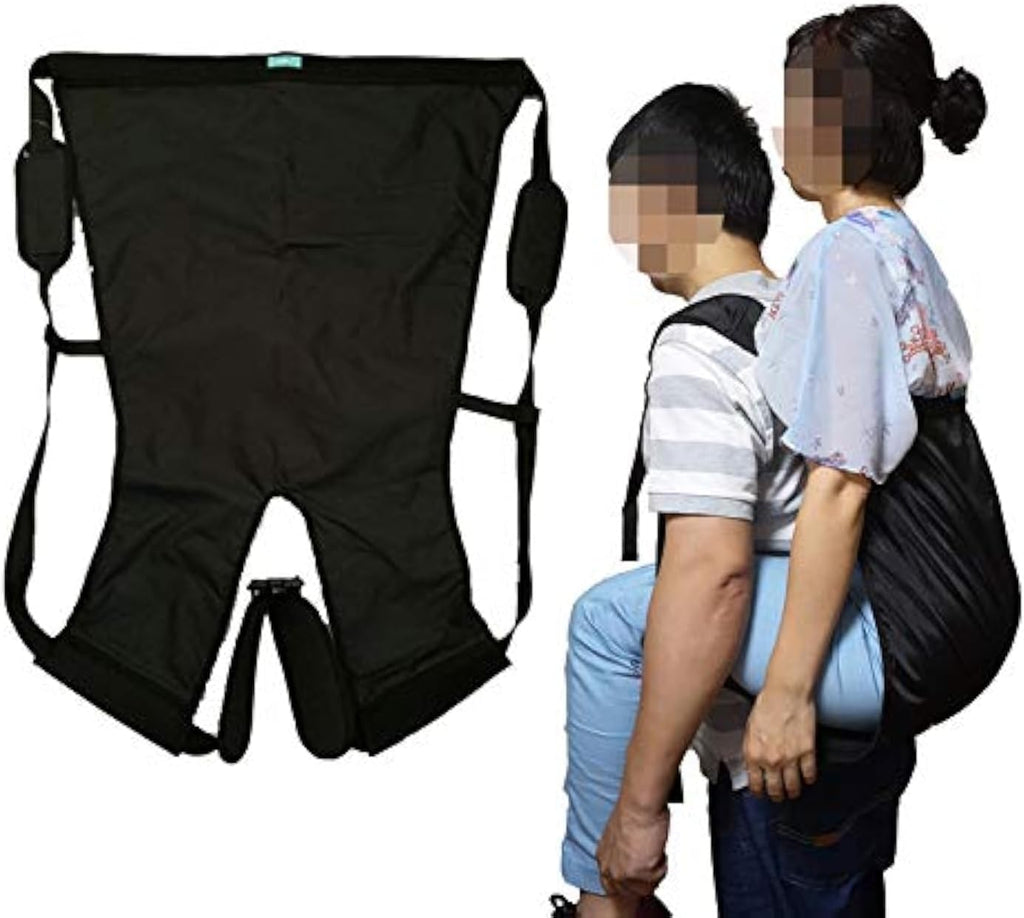 Double Layer Patient Lift Sling Carrier One-Person Transferring Belt for Carrying Up and Down Stairs to Bed,Wheelchair,Chair,Car,Vehicle for Elderly,Handicapped,Disabled,Bedridden (Black, Small)