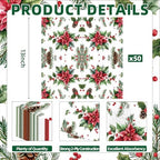 50 Pcs Christmas Poinsettia Paper Napkins, Disposable Holiday Cocktail Napkin with Red Flower, Holly, Pinecone, and Berry Design for Xmas Dinner, Winter Birthdays, Weddings, Seasonal Table Decorations