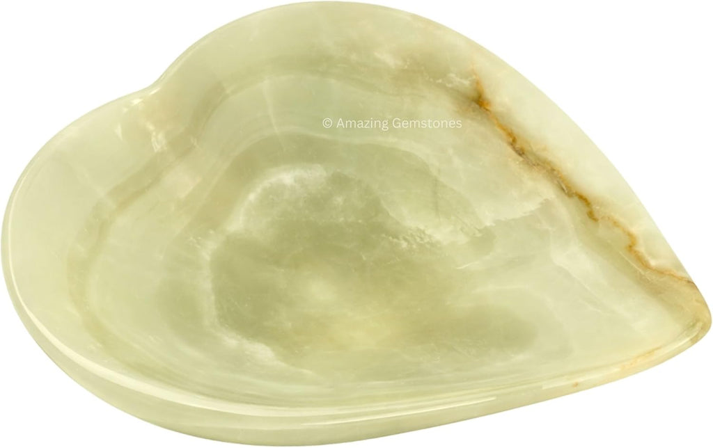 Amazing Gemstone Green Onyx Stone Heart Bowl - Hand Carved Onyx Crystal Dish for Altar, Kitchen, Positive Energy Home, Spiritual Gift Decor, Natural Polished Accent Piece (6 inches)