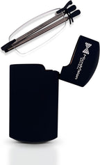 Executive Rimless Folding Reading Glasses With Compact Case For Women and Men, Slim, Lightweight Portable