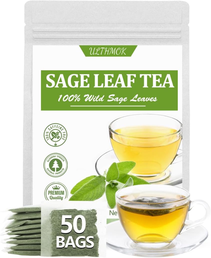 Premium 50 Sage Tea Bags, Made with 100% Natural Sage Leaves, No Additives & Caffeine Free.