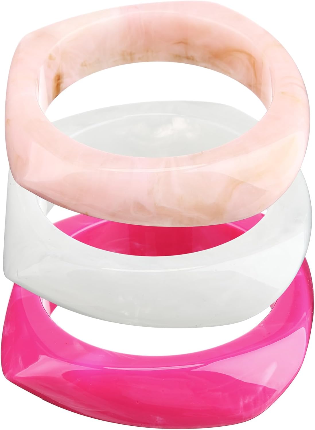 Landical 3 Pcs Colorful Square Acrylic Resin Bangle Bracelet Wide Geometric Irregular Wristbands Women