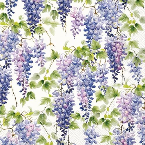 IHR Ideal Home Range Party Napkins Disposable 3-Ply Paper Lunch Napkin Pack, 6.5" x 6.5", Purple Wisteria (Cream), 20-Count