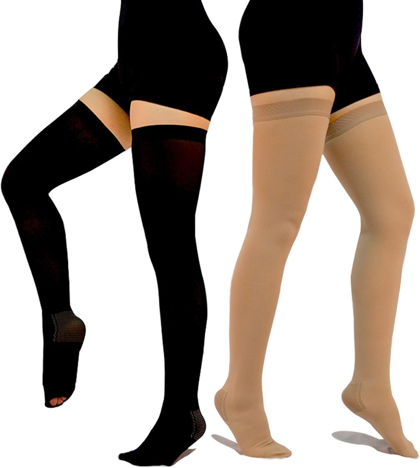 2 Pairs Anti Embolism Ted Hose Thigh High 15-20 mmHg Compression Stocking,Post Surgery Support Compression Socks with Inspect Toe Hole for Women & Men