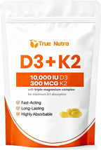 D3 K2，Vitamin D3 K2 10,000 IU Magnesium Supplement, Non-GMO, Gluten-Free,Supports Immune & Energy, 300 Coconut Oil Softgels