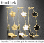 AICase 18K Gold Plated Clover Bracelet Dupes Gold/White/Black Bracelet Set for Women Flower Leaf Lucky Clover Bracelets Trendy Jewelry Birthday Gifts for Women/Mon/Friends
