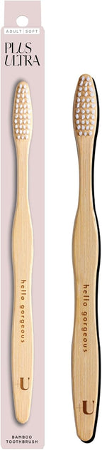 Plus Ultra Bamboo Toothbrush - BPA Free Soft Bristle for Adults - Dentist-Approved All-Natural with “Hello Gorgeous” Etched on Handle