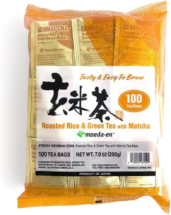 Authentic Maeda-en Japanese Genmai-cha Green Tea - 100 Foil Wrapped Tea Bags (Pack of 1)