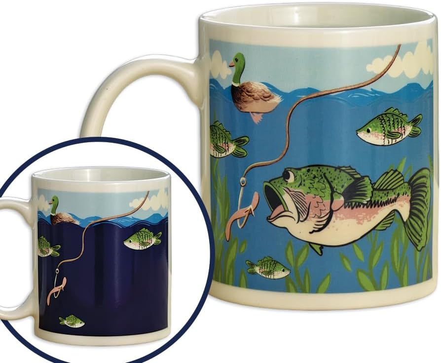 Bits and Pieces Color Changing Mug Largemouth Bass Coffee Mug, Dad Birthday Gift Fishing Gifts for Men, 11 Ounce Fishing Coffee Mugs for Men