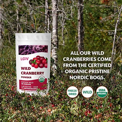 Organic Freeze-Dried Cranberry Powder – Pure, 100% Natural Wild Whole Fruit, Certified Organic from Nordic Forests – Non-GMO, No Added Sugar – 3.2oz (18 Servings)
