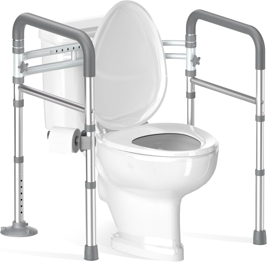 Soundfuse Toilet Safety Rails for Seniors, Adjustable Toilet Handles for Elderly and Disabled, Foldable Handicap Toilet Safety Frame Fit Any Toilets (350 LB)