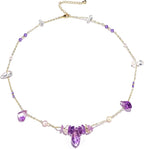 Healing Crystal Necklace for Women Amethyst Spiritual Zircon Pearl Beads Handmade Gemstone Crystals Stones Beaded Adjustable Necklaces Jewelry