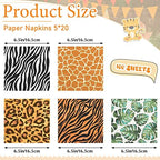 100 Pieces Jungle Safari Animal Print Party Disposable Animal Napkins Safari Napkins for Baby Shower Birthday Party, 5 Styles