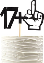17+1 Middle Finger Black Glitter Cake Topper - 18th Birthday Party Decorations - Funny Eighteen Years Old Birthday Party Supplies