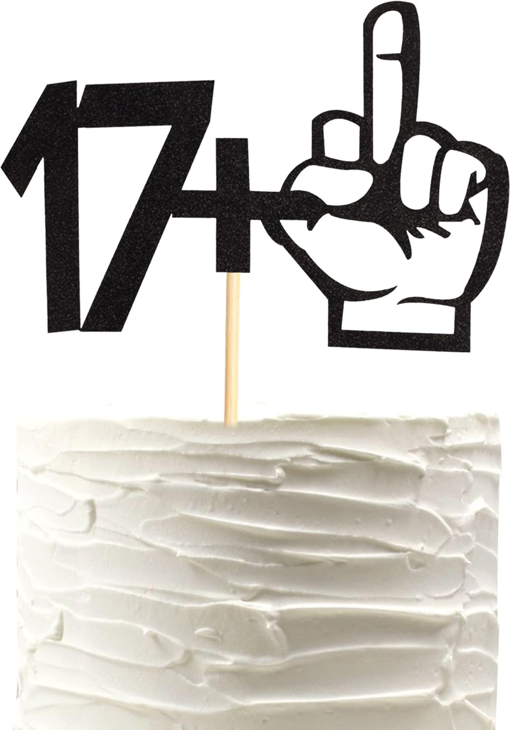 17+1 Middle Finger Black Glitter Cake Topper - 18th Birthday Party Decorations - Funny Eighteen Years Old Birthday Party Supplies
