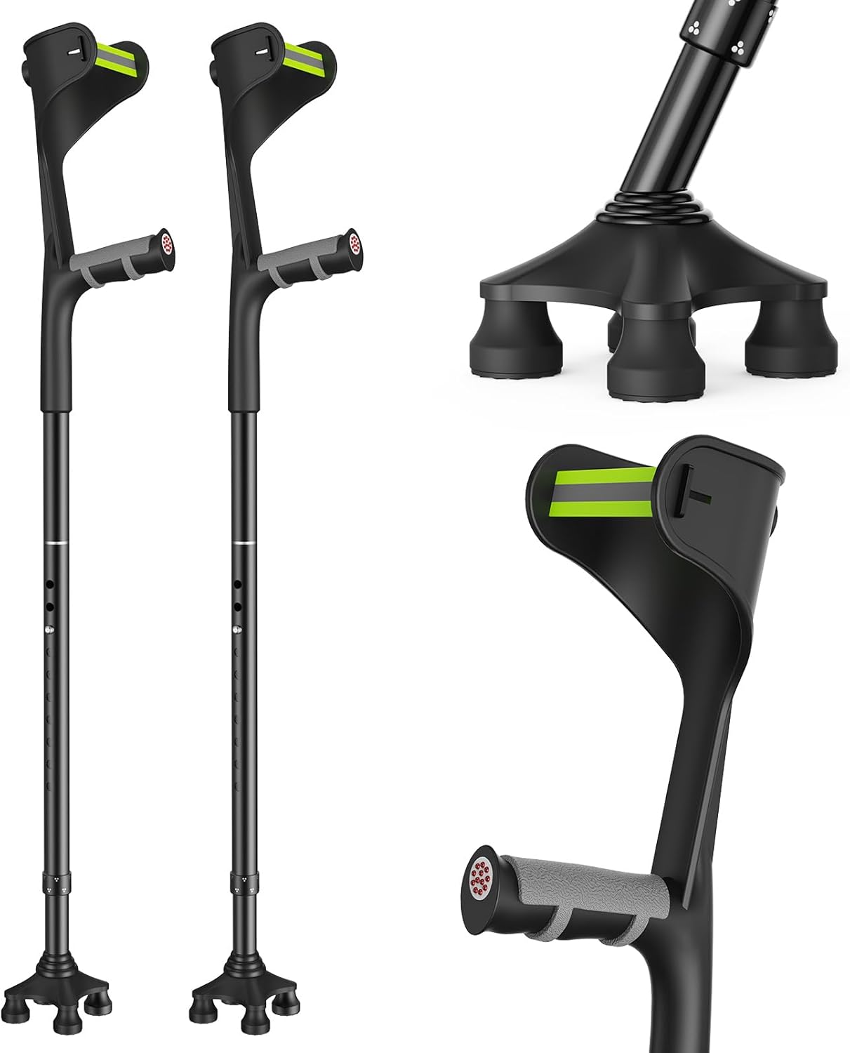 Forearm Crutches (One Pair) for Adults, Folding Forearm Crutches Adults Lightweight Height-Adjustable, Open Cuff, Aluminium with Rubber Ergonomic Handles