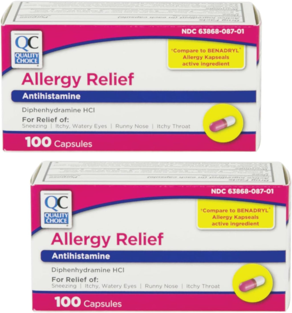 Quality Choice Allergy Relief Antihistamine Medicine 100 Capsules Each (2)