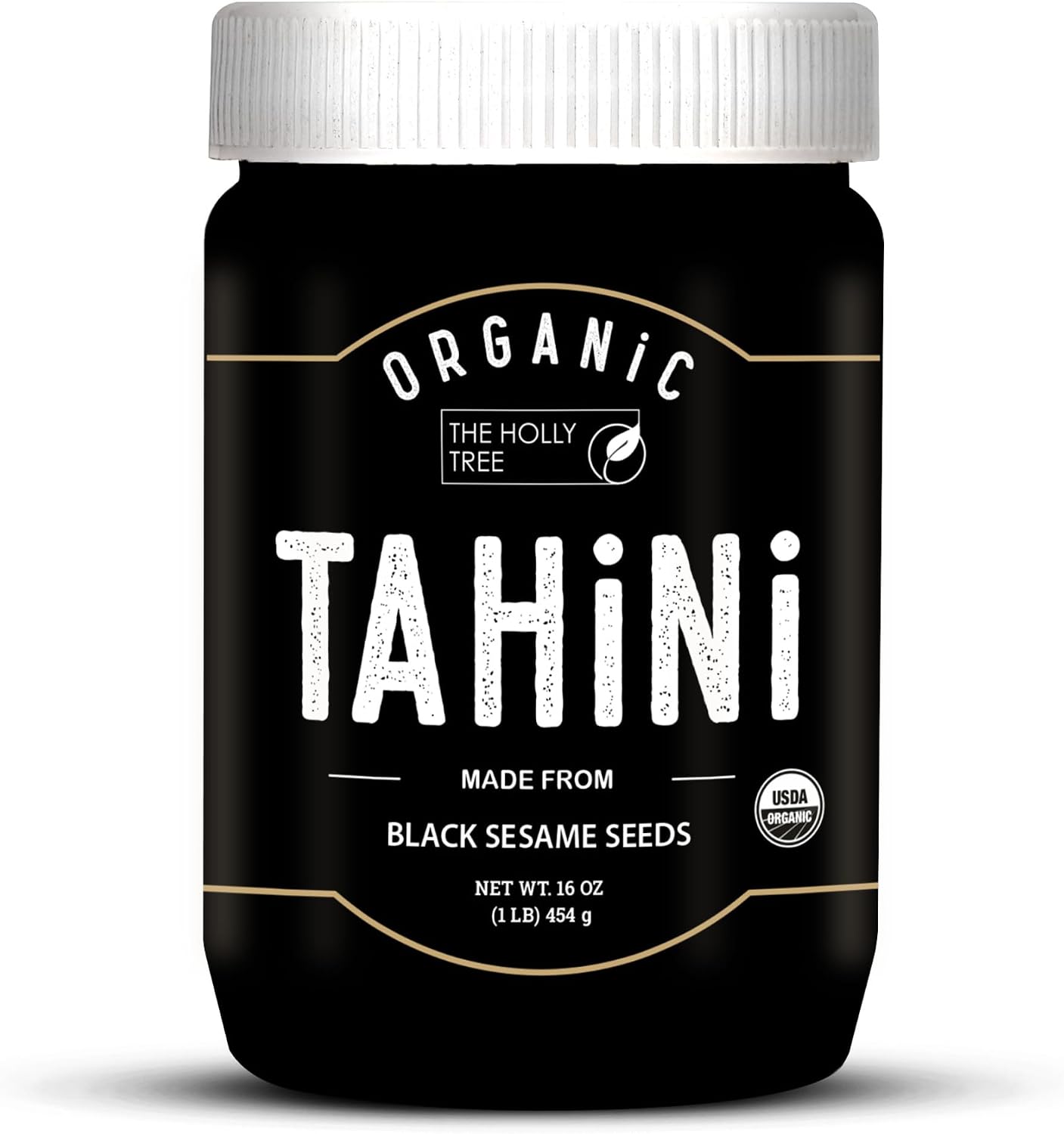 Organic Black Tahini Paste 16 oz (1lb) - Black Sesame Paste - USDA Certified, Kosher, Gluten Free Tahini Sauce - Creamy Tahini Organic with Hulled Sesame Seeds for Dressigns, Dips, Spreads & Hummus - The Holly Tree