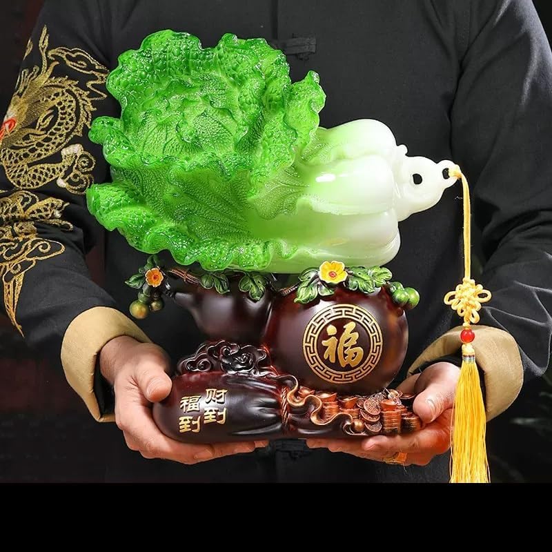 Buddha Ornaments Chinese Cabbage Ornaments,Fengshui Statue for Wealth and Luck,Luck Symbol Sculpture,Resin Desktop Ornament for Home Office Feng Shui Ornaments(L)