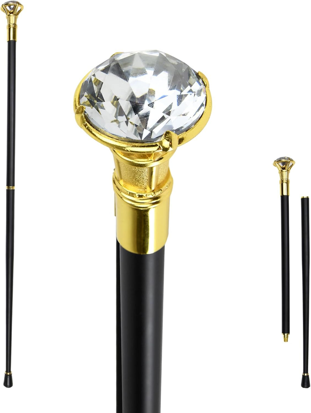 Diamond Bling Costume Cane Walking Stick - Fancy Party Dress Canes for Women, Seniors - 2 Pc Travel Stick for Mobility, Knee Support- Elegant Dress Accessories, Gatsby Costume Men - 35.75" Gold