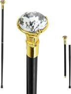 Diamond Bling Costume Cane Walking Stick - Fancy Party Dress Canes for Women, Seniors - 2 Pc Travel Stick for Mobility, Knee Support- Elegant Dress Accessories, Gatsby Costume Men - 35.75" Gold