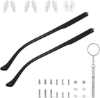 1 Pair Glasses Arm Replacement, Black Eyeglasses Repair Kit Eyeglass Arms Replacement with Screws Washers Screwdriver Nose Pads 6mm Temple Arms for Glass Sunglasses Convex Single Teeth 1.2mm