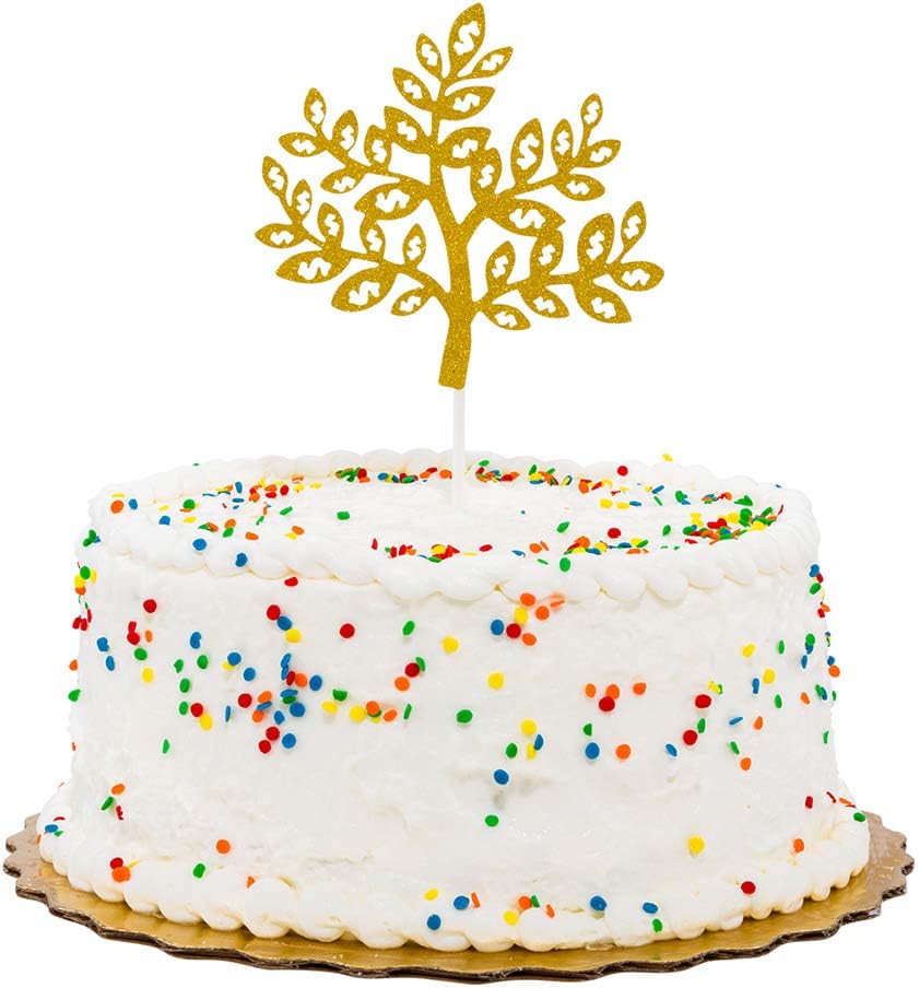 Restaurantware Top Cake 7 X 4.5 Inch Cake Toppers 10 Money Tree Design Cake Topper Inserts - Durable With Glitter Detail Gold Paper Cake Decoration Birthday Baby Shower Wedding Supplies