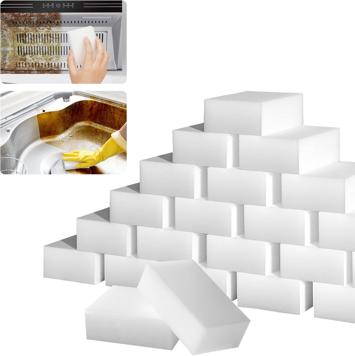 100Pack Magic Sponge Eraser, Extra Large Melamine Foam Sponge, Multi-Functional Household Cleaning Sponges, No Scratch Cleaning Pads for Kitchen, Oven, Bathroom, Bathtub, Sink, Wall, Shoes