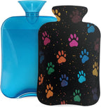 Hot Water Bottle with Cover, 2L Hot Water Bag for Pain Relief Hand Feet Warmer(Colorful Glitter Dog Paw Print)