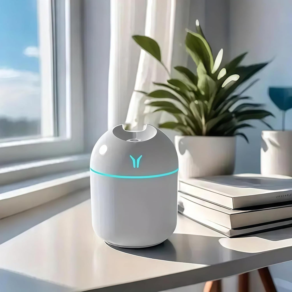 Portable Humidifier and Essential Oil Diffuser, 250ML 2-in-1 Cool Mist USB Aroma Diffuser, Small Quiet Air Humidifier for Bedroom, Car, Office, Travel (White)