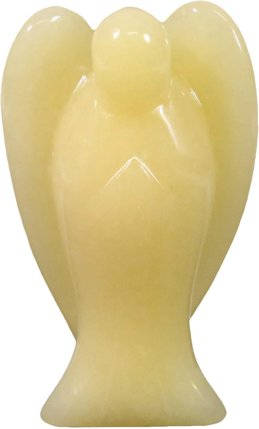 Amogeeli 3" Yellow Jade Carved Healing Crystal Guardian Angel Pocket Stone Figurine for Home Decor