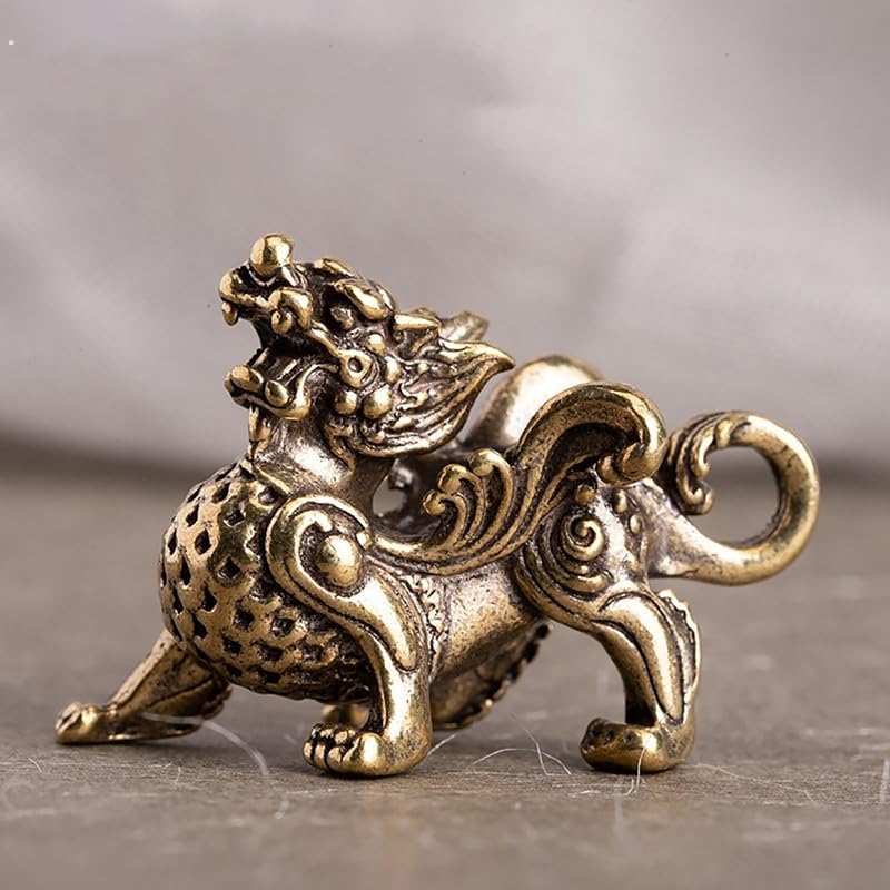 2pcs Feng Shui Kylin Statue, Brass Prosperity Figurine Animal Wealth Decor for Home Office Attract Money Good Luck Sculpture Decoration