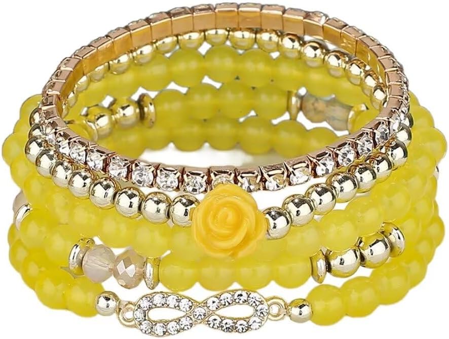 4 Pcs Cute Butterfly Charm Bracelets Set Gold Beaded Stackable Stretch Bracelets Bohemian Summer Jewelry Gifts for Women