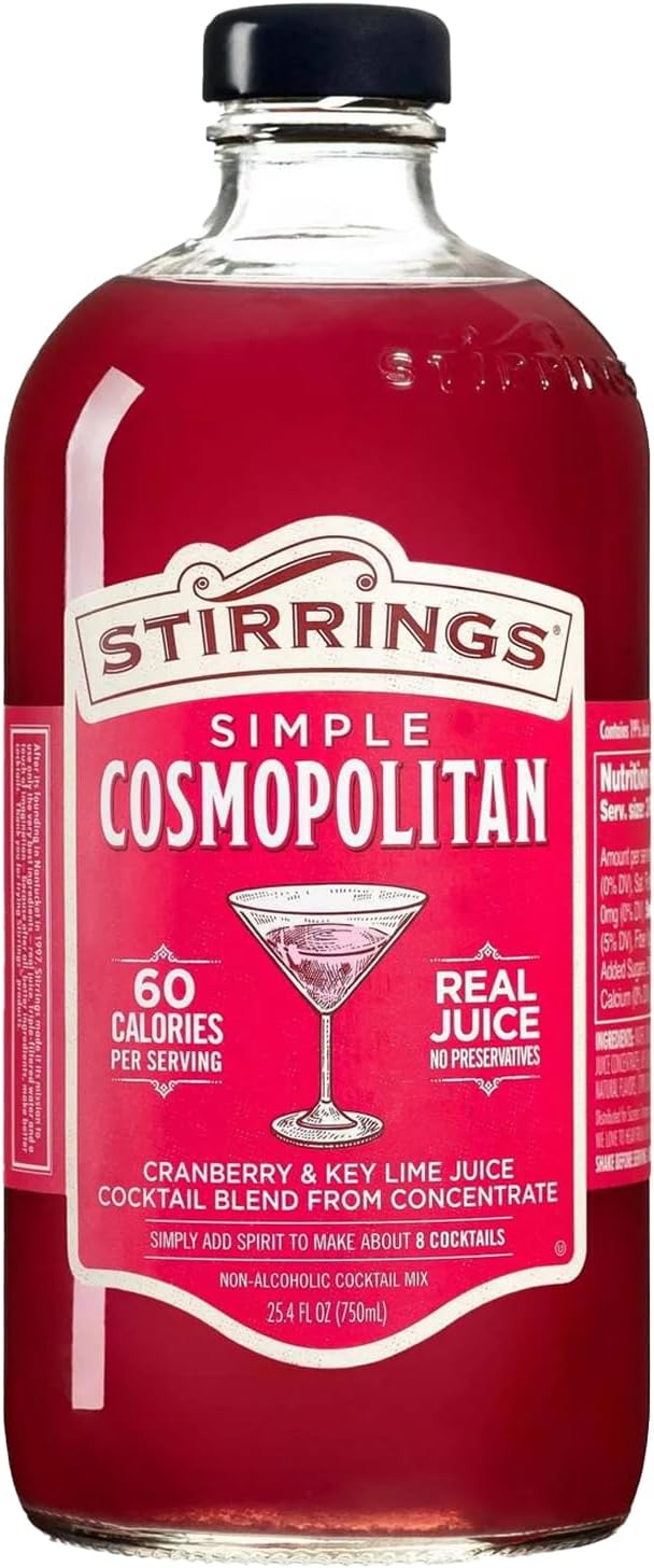 Stirrings Pack Cosmopolitan Cocktail Mix 750ml Bottle - Real Juice No Preservatives - 90 Calories - Drink Mixer
