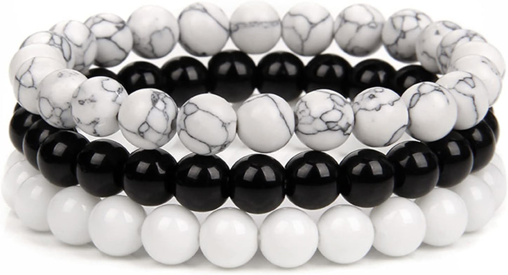 SONNYX 3Pcs 8mm Semi-Precious Gemstones Beaded Bracelets for Women Men Crystal Stone Bracelet Stretch Round Beaded Elastic Bracelets Unisex Jewelry