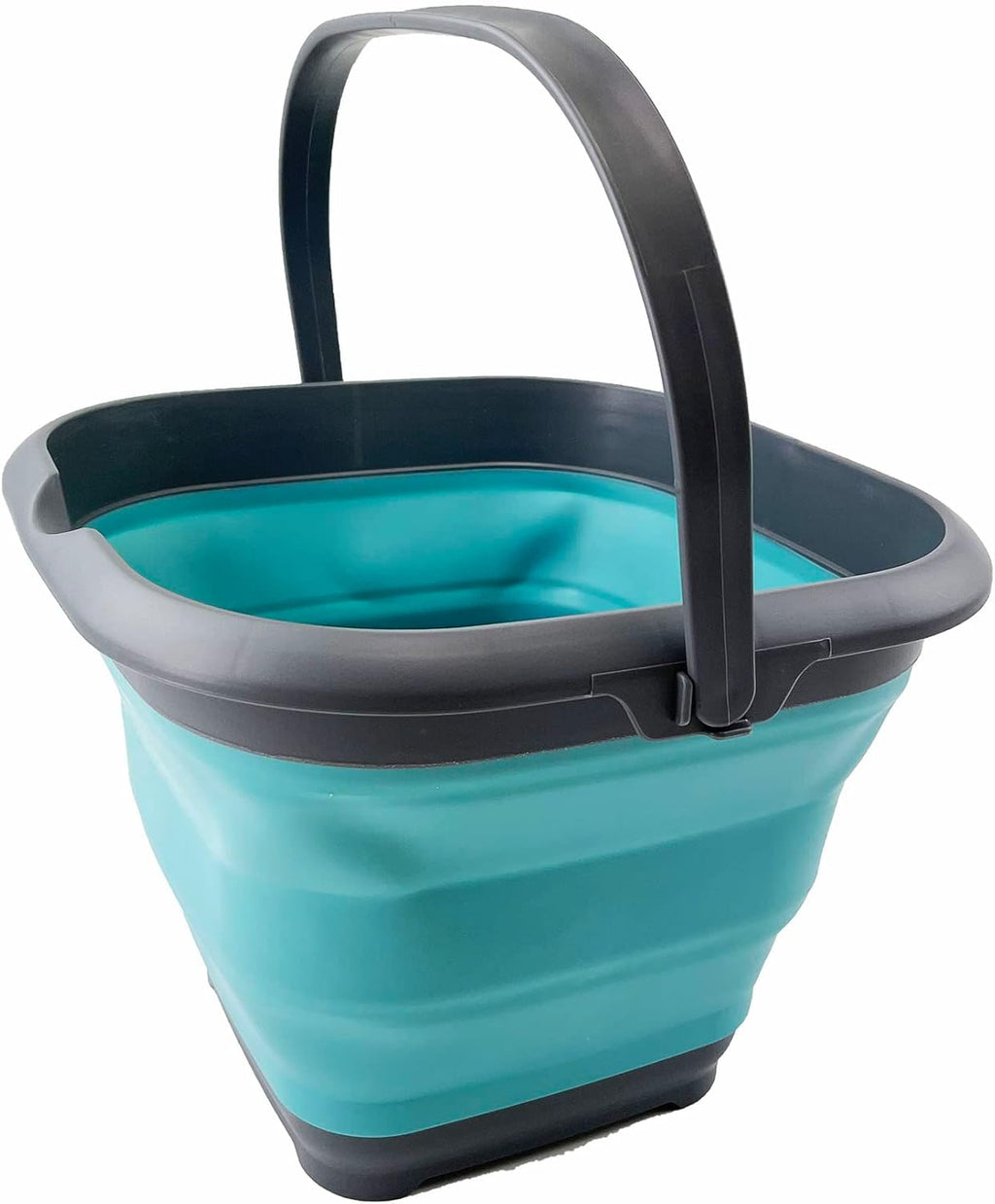 SAMMART 8.5L (2.2 Gallon) Collapsible Square Handy Bucket/Foldable SquareWater Pail/Portable Tub with Handle. Size 31cm (Square) (Grey/Crystal Blue)