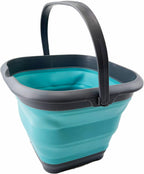 SAMMART 8.5L (2.2 Gallon) Collapsible Square Handy Bucket/Foldable SquareWater Pail/Portable Tub with Handle. Size 31cm (Square) (Grey/Crystal Blue)