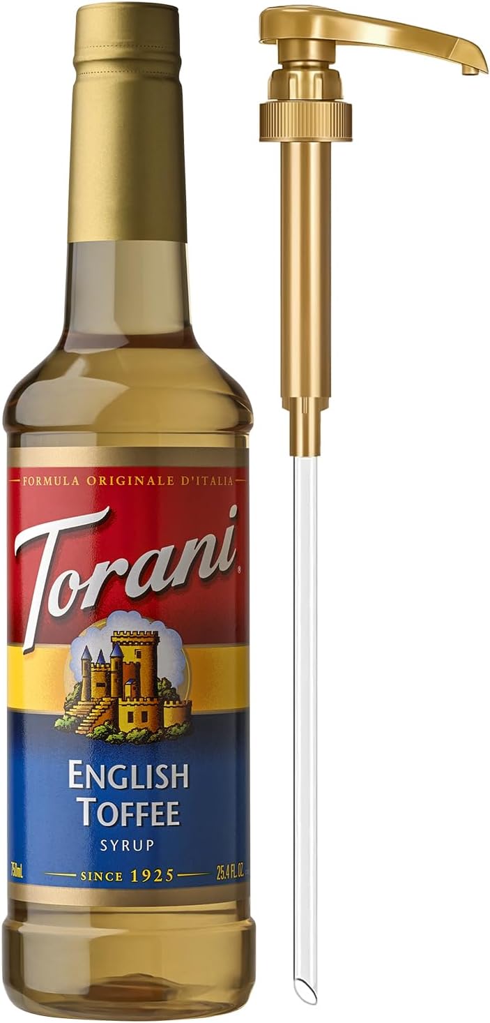 Torani Coffee Syrup, English Toffee Flavored Syrup for Drinks, Pump Included, 25.4 Fl Oz