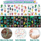 SNLN 98Pcs Monster Party Favors Birthday Supplies for Kids, Drinking Straw Keychain Slap Bracelet Glow Tattoo Sticker Cartoon Sticker, Goodie Bag Stuffer Filler Girls Boys Monster Party Supplies Decor