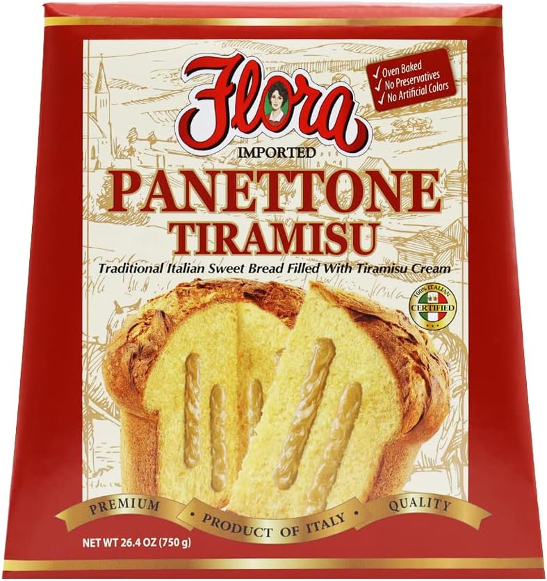 Flora Foods Panettone Tiramisu Traditional Italian Soft and Moist Sweet Bread Holiday Cake
