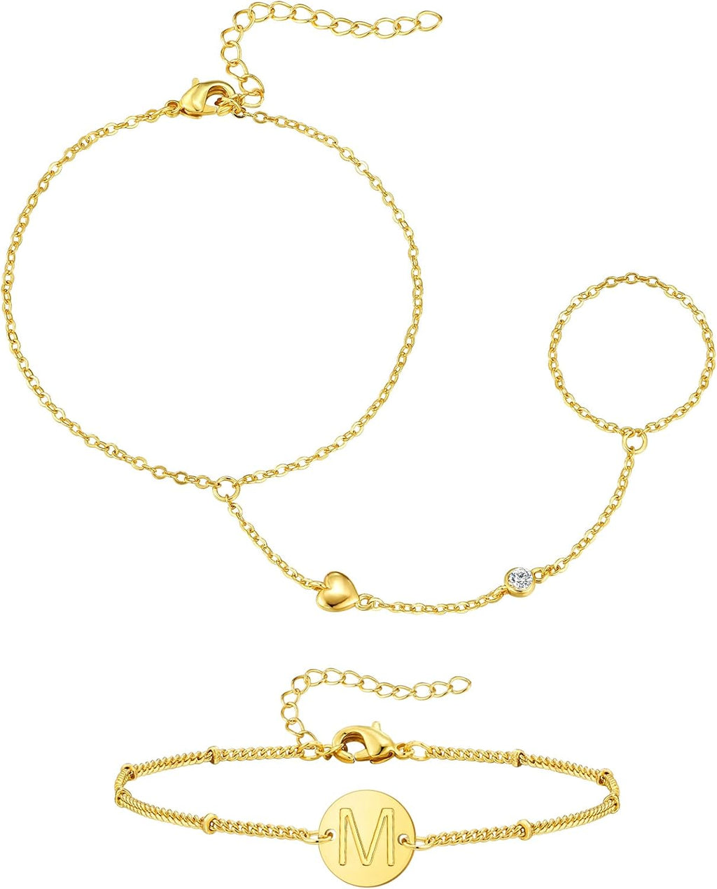 doubgood Gold Bracelets for Women, 5 Piece 14K Gold Plated Bracelet Stack Beaded Ball Jewelry Sets Gifts for Women